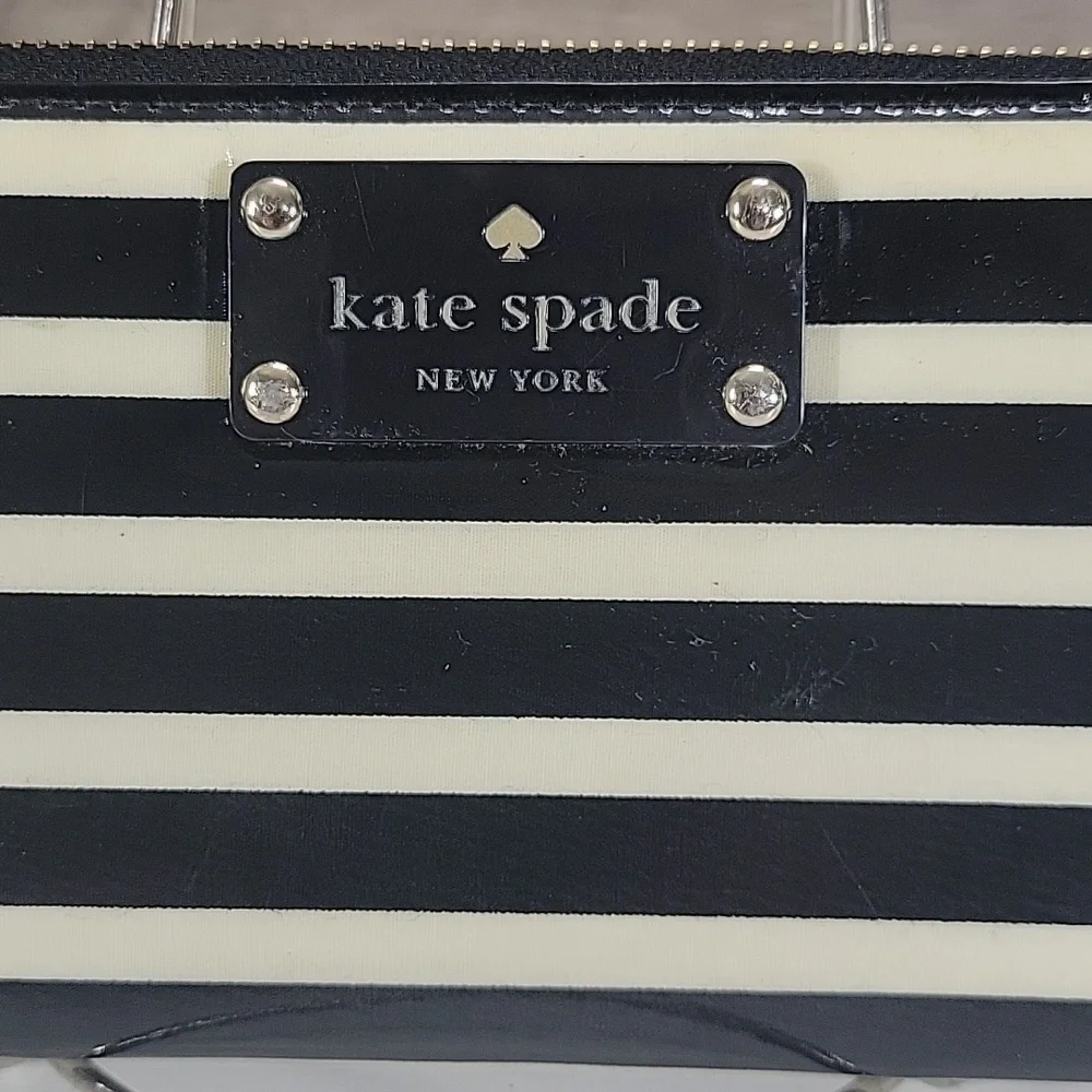 kate spade Black & Off-White Striped Zip Wallet